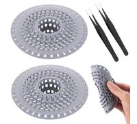 2 Pièces Grille de Drain en Silicone Anti-Cheveux pour Douche avec Ventouse, Capteur de Cheveux Flexible pour Évier, Baignoire, Cuisine, Filtre Évite Les Bouchons Gris