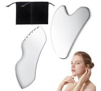 2 Pièces Gua Sha Acier Inoxydable, Gua Sha Visage Outil Massage Visage | Guasha pour Sculpter la Ligne Mâchoire et Réduire les Poches GuaSha Corps, Cadeau de Soins de la Peau