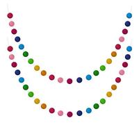 2 Pièces Guirlande Boule en Feutre de Laine Guirlande Colorée Pom Pom à la Main 6,5 Pieds de Long 24 Boules Guirlande Boule en Feutre pour Décoration d'arbre de Noël Mural (Arc-en-Ciel)