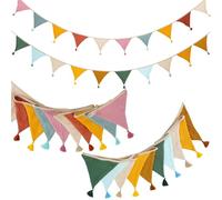 2 Pièces Guirlande de Fanions pour Chambre d'enfant, 2.6m Chaîne de Fanions dn Coton Mousseline avec Glands, Guirlande DéCoration Chambre d'enfant à Suspendre, DéCoration Lit d'enfant Fille & Garçon