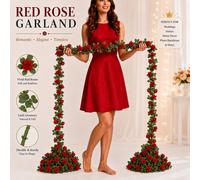 2 pièces Guirlande de roses artificielles extra longue de 196,85 pouces, longueur totale 5m, vigne de roses rouges avec feuilles vertes, guirlande de fleurs en soie réaliste, arche de mariage, douche 