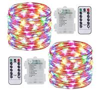 2 Pièces Guirlande Lumineuse - 10M/33FT 100LED Guirlande LED Lumineuse a Pile 8 Mode Cuivre Fil IP67 Étanche Décoration Intérieur et Extérieur pour Noël Mariage Soirée Maison Jardin (Multicolore)
