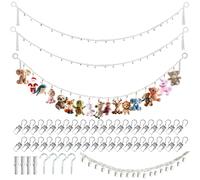 2 Pièces Hamac de Rangement pour Peluches, Filet Suspendu avec 40 Pinces en Métal et 2 Anneaux Métalliques, 2M Organisateur de Chambre d'Enfant pour Jouets, Décoration Murale Boho (Beige)