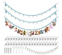 2 Pièces Hamac de Rangement pour Peluches, Filet Suspendu avec 40 Pinces en Métal et 2 Anneaux Métalliques, 2M Organisateur de Chambre d'Enfant pour Jouets, Décoration Murale Boho (Bleu)