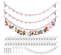 2 Pièces Hamac de Rangement pour Peluches, Filet Suspendu avec 40 Pinces en Métal et 2 Anneaux Métalliques, 2M Organisateur de Chambre d'Enfant pour Jouets, Décoration Murale Boho (Rose)