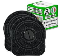 2 Pièces Сharbon Filtre Hotte Aspirante 183x210x56 mm Ø 83/70 mm Type 200 avec Code Original 481281718522 484000008577 pour Philips pour Whirlpool - Garantie de 5 Ans - MADE IN ITALY - ONIX TECH