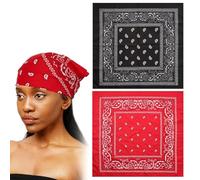 2 Pièces Headscarf Hip-Hop-Fashion, Turban Carré De Sport Extérieur, Foulard De Personnalité Tendance, Foulard Imprimé Rétro (Noir, Rouge).