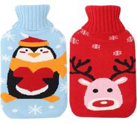 2 Pieces Hot Water Bottle With Lid,1l Hot Water Bottle With Removable Knitted Cover Hot And Cold Therapy Water Bags For Waist,Back,Sports Injuries,Blue + Red