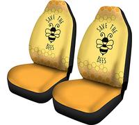 2 Pièces Housse Couverture Couvre Sieges Confort Housse De Sieges Auto Élastiques Housses De Siège De Voiture Avant Universel pour Camionnettes Camion Bus Sauvons Les Abeilles