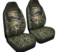 2 Pièces Housse Couverture Couvre Sieges Housses De Siège De Voiture Avant Souple Siège Avant Housses Universel Pêche À L'Achigan À Grande Bouche en Camouflage dans The Zipper