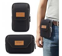 2 Pièces Housse de Ceinture Téléphone, Sac Banane Homme Multifonctionnel pour Randonnée Camping Vélo, Pochette Portable jusqu'à 6,5 Pouces, Ceinture Porte Téléphone avec Mousqueton (Noir)