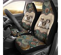 2 Pièces Housse De Sieges Auto Confort Housses De Siège De Voiture Avant Durable Housse Couverture Couvre Sieges Universel pour Camion Bus Voitures Motif Mandala À Trois Chiots Shih Tzu