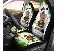 2 Pièces Housse De Sieges Auto Confort Siège Avant Housses Élastiques Housse Couverture Couvre Sieges Universel Prénom Personnalisé pour Enfant, Sensibilisation À l'Autisme, Éléphant
