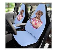 2 Pièces Housse De Sieges Auto Durable Housse Couverture Couvre Sieges Respirantes Housses De Siège De Voiture Avant Universel pour Voitures Bus Berlines Chiot Drôle en Tasse À Thé