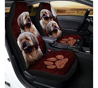 2 Pièces Housse De Sieges Auto Élastiques Siège Avant Housses Confort Housse Couverture Couvre Sieges Universel pour Camionnettes SUV Voitures Deux Shih Tzu Souriant sur Fond Rouge