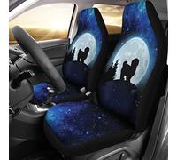 2 Pièces Housse De Sieges Auto Élastiques Siège Avant Housses Souple Housse Couverture Couvre Sieges Universel pour Berlines Camion SUV Chiot Shih Tzu sous La Lune