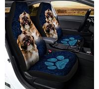 2 Pièces Housse De Sieges Auto Respirantes Siège Avant Housses Confort Housse Couverture Couvre Sieges Universel pour Camion Bus Voitures Deux Shih Tzu sur Une Patte De Chien À Fleurs Bleues