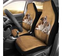 2 Pièces Housse De Sieges Auto Souple Siège Avant Housses Confort Housse Couverture Couvre Sieges Universel pour Camion Berlines Bus Bulldog Happy Family Basic Marron