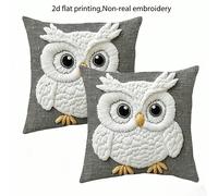 2 pièces Housses de coussin hibou blanc mignon, 18x18 pouces, tissu en peluche courte douce, fermeture éclair - design sans broderie, convient pour le salon, la terrasse, la décoration du canapé - lav