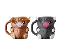 2 Pieces Ice Cream Holder Sleeves Cover, 3D Highland Cow Ice Cream Pint Cups, Cute Animal Iced Creams Holiday Cup Holder With Anti-Freeze Handle & 2 Spoons, Kitchen Gadgets For Yogurt For Kids Adults
