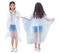 2 Pièces Imperméables en EVA pour Enfant, Cape de Pluie pour Garçons Filles, Unisexe Manteaux à Capuchon de Pluie, Réutilisable Poncho Vêtements de Pluie pour Extérieur/Camping/Paradis (Blanc)