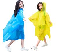2 Pièces Imperméables en EVA pour Enfant, Cape de Pluie pour Garçons Filles, Unisexe Manteaux à Capuchon de Pluie, Réutilisable Poncho Vêtements de Pluie pour Extérieur/Camping/Paradis (Bleu&Jaune)