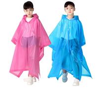 2 Pièces Imperméables en EVA pour Enfant, Cape de Pluie pour Garçons Filles, Unisexe Manteaux à Capuchon de Pluie, Réutilisable Poncho Vêtements de Pluie pour Extérieur/Camping/Paradis (Bleu&Rose)