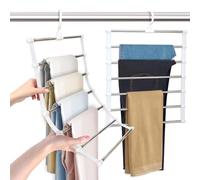 2 Pièces Inoxydable Cintre Pantalon, Cintre Gain de Place, Cintre Pliable pour Armoire, Antidérapant, Crochet Rotatif à 360° pour Vêtements, Serviettes, Jeans (Blanc)