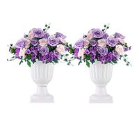 2 Pièces Jardinière Classique pour Urne, Urne Décorative en Plastique pour Intérieur ou Extérieur, Hauteur 35.5cm, Jardinière en Plastique Avec Piédestal Haut, Pot de Fleur Style Vintage, Blanc