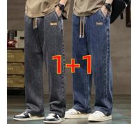 2 pièces Jeans droits à taille élastique avec cordon de serrage pour hommes, jeans à jambe large polyvalents avec poches pour un port quotidien L,M,S,XL,XXL,XXXLJean