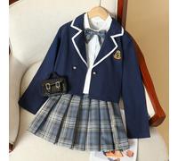 2 pièces/jeu Costume de style universitaire pour jeune fille comprenant une veste blazer et une jupe plissée à carreaux, pour le printemps/automne 8Y,9Y,10Y,11Y,12Y,13YtartanPolyester