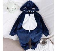 2 pièces Jeune garçon Combinaison à capuche réversible en polaire bleue et blanche avec griffes de monstre et gants, ensemble de pyjama 6Y,7Y,4Y,5YCartoon,Blocs de couleur,graphiqueFlanelle
