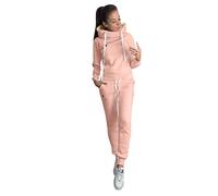2 Pièces Jogging Femme Ensemble, Sweat À Capuche Femme Manches Longues Sweat Polaire Couleur Unie Chaude Sport Survêtement Pantalon Chic Et Elegant Épaissis Fitness Décontracté Automne Hiver