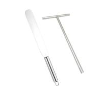 2 Pièces Kit Accessoires Crêpière Professionnel, Spatule Crêpe Inox & Répartiteur Pâte Bois Forme T avec Tampon Graisseur Ustensiles Pâtisserie Anti-adhésif pour Galettes & Pancakes