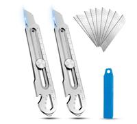 2 Pièces Kit Cutter Professionnel Rétractable, 7 en 1 Acier Inox Couteau Utilitaire Polyvalent et Robuste, avec 10 Lames 18 mm, pour Maison, École, Bureau
