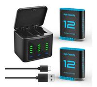 2-pièces Kit de chargeur de batterie Hero12 2580mAh Batteries de rechange Type-C LED Station de charge à trois canaux pour GoPro Hero 12 11 10 9 Black (Chargeur + 2 batteries)