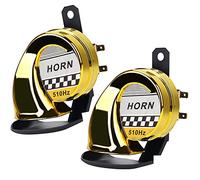 2 Pièces Klaxon Camion 12V Puissant Train 300DB, Klaxon Puissant Velo de Moto de Voiture Imperméable, Corne de Brume Klaxon Escargot à Air, klaxon Musicaux Corne D'escargot (Or)