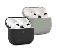 2 Pièces KOKOKA Coque Étui Protecteur Compatible avec Airpods 3ᵉ Génération 2021, Housse de Protection en Silicone Anti-Choc, Ultra-Mince, Souple Etui de Protection pour Airpods 3, Noir/Gris