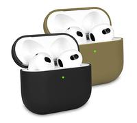 2 Pièces KOKOKA Coque Étui Protecteur Compatible avec Airpods 3ᵉ Génération 2021, Housse de Protection en Silicone Anti-Choc, Ultra-Mince, Souple Etui de Protection pour Airpods 3, Noir/Army Green