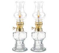 2 Pièces Lampe à Huile Interieur, Lampe à Pétrole Vintage en Verre Transparent Luminosité Réglable, Lampe a Huile en Verre, Lampe a Huile Décorative Coupe-Vent pour Salle à Manger Éclairage de Secours