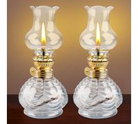 2 Pièces Lampe à Pétrole Vintage, Lampe à Huile Interieur, Luminosité Réglable, Lampes à Pétrole en Verre Transparent, Lampes à Huile pour Salon, Salle à Manger, Jardin, Utilisation d'Urgence