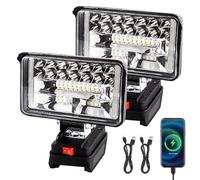 2 Pièces Lampe de Travail LED Sans Fil pour Makita 18/21 V, 30W Baladeuse Lampe de Chantier Alimenté Par Pile, Lampe de Travail LED Sans Fil, Projecteur Led Rechargeable avec Charge Type C & USB