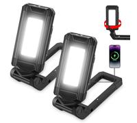 2 pièces Lampe de Travail Rechargeable Puissante, Baladeuse LED Lampe Atelier avec Base Magnétique et Pivot, Lampe Torche avec IPX6 Étanche, 7 Modes Lampe Mecanicien pour Réparation, Atelier et Exté