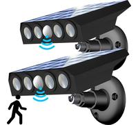 2 pièces-Lampes solaires pour jardin extérieur avec détecteur de mouvement, LED Lampadaire solaire extérieur IP65 étanche 3 modes Lampes de jardin, blanc chaud