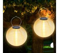 2 pièces Lampions solaires extérieurs : 20cm Lanterne solaire à LED étanche Blanc chaud Lanterne solaire de jardin suspendue, Guirlande lumineuse solaire Lampion pour jardin, terrasse