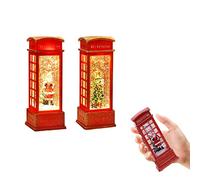 2 Pièces Lanterne de Noël Boule à Neige à LED - Décoration Cabine Téléphonique à Piles avec Arbre, Père Noël, Paillettes Tourbillonnantes - Décor pour Maison et Fête
