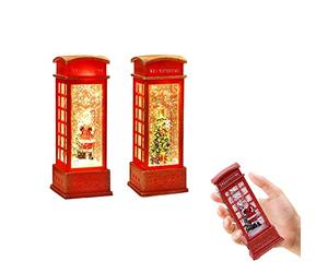 2 Pièces Lanterne de Noël Boule à Neige à LED - Décoration Cabine Téléphonique à Piles avec Arbre, Père Noël, Paillettes Tourbillonnantes - Décor pour Maison et Fête