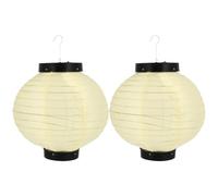 2 Pièces Lanterne Ronde Japonaise Beige Pliable en Tissu et Fer