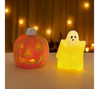 2 Pièces LED Decoration Halloween Interieur, Citrouille Lumineuse et Lumineux Fantômes, Citrouille de Décoration, Fantôme de Halloween