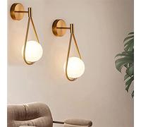 2 Pièces LED D'or Applique Murale Industrielle Vintage Ajustable Lampe Murale Ronde Dorée Sphérique Verre Métal Gouttelettes D'eau Eclairage Mural E27 pour Chambre des Enfants Salon Escalier